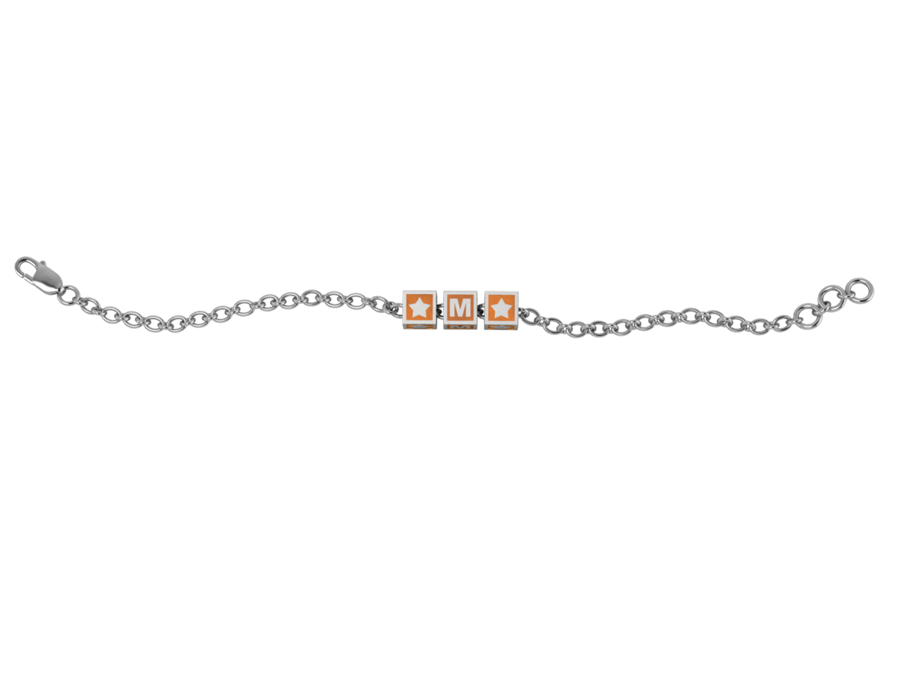 Sterling Silver Rakhi Personalised With Name - Orange Enamel Squares