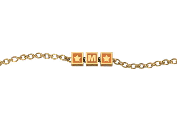 Sterling Silver 18 Kt Gold Plated Rakhi Personalised With Name - Orange Enamel Squares