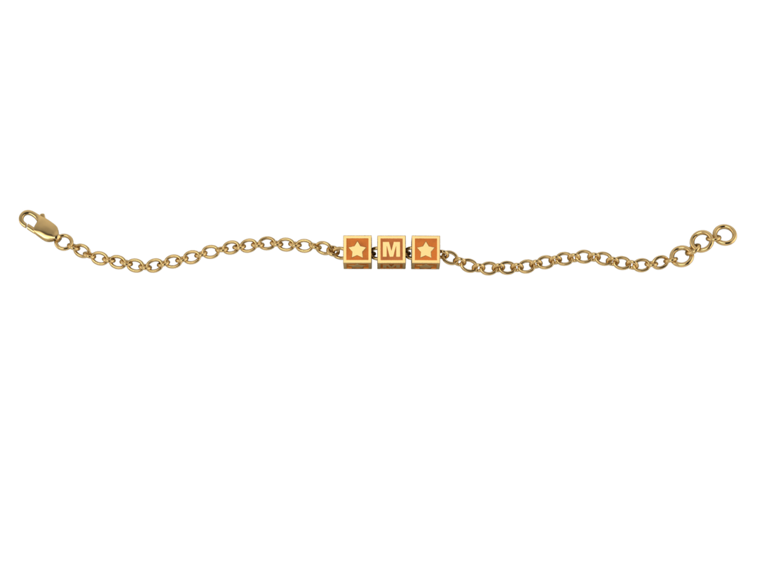 Sterling Silver 18 Kt Gold Plated Rakhi Personalised With Name - Orange Enamel Squares