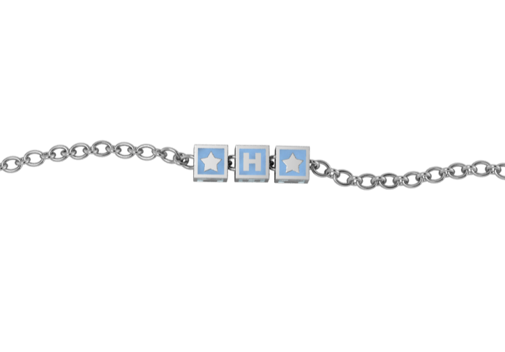 Sterling Silver Rakhi Personalised With Name - Blue Enamel Squares