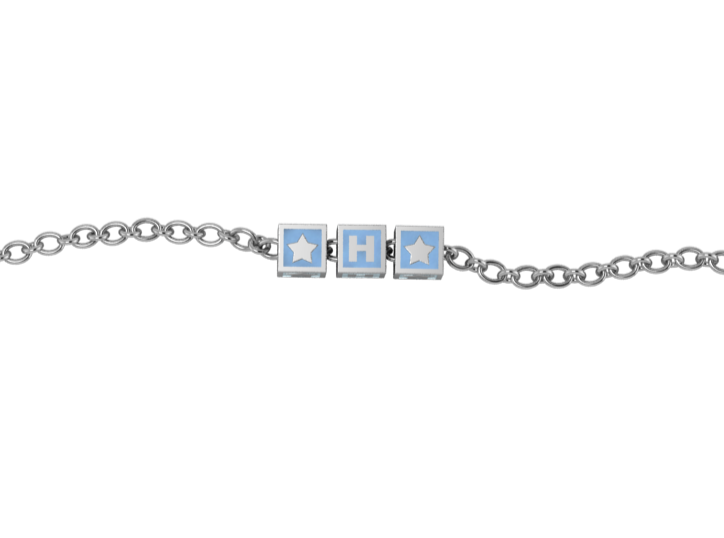 Silver Bracelet with Name Initials Blue Enamel Square BabyKubes
