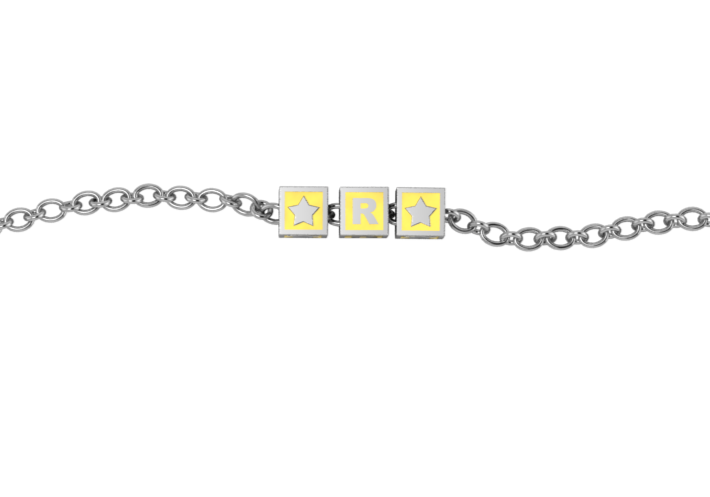 Sterling Silver Rakhi Personalised With Name - Yellow Enamel Squares