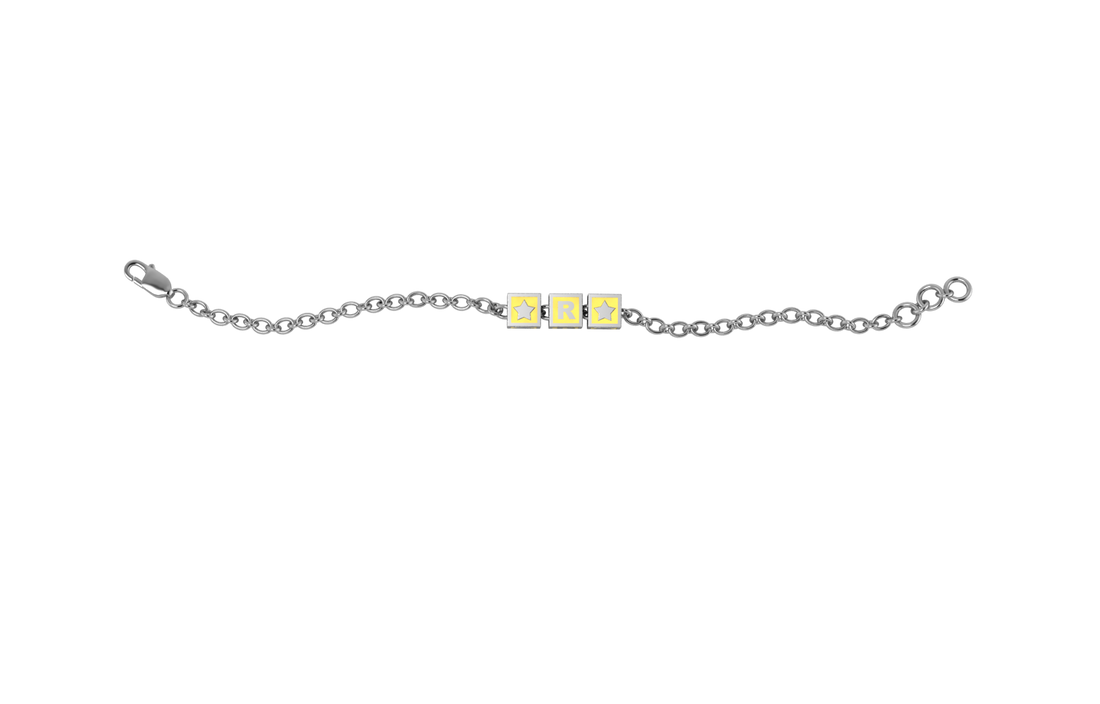 Sterling Silver Rakhi Personalised With Name - Yellow Enamel Squares