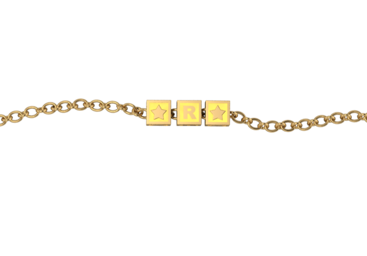 Sterling Silver 18 Kt Gold Plated Rakhi Personalised With Name - Yellow Enamel Squares