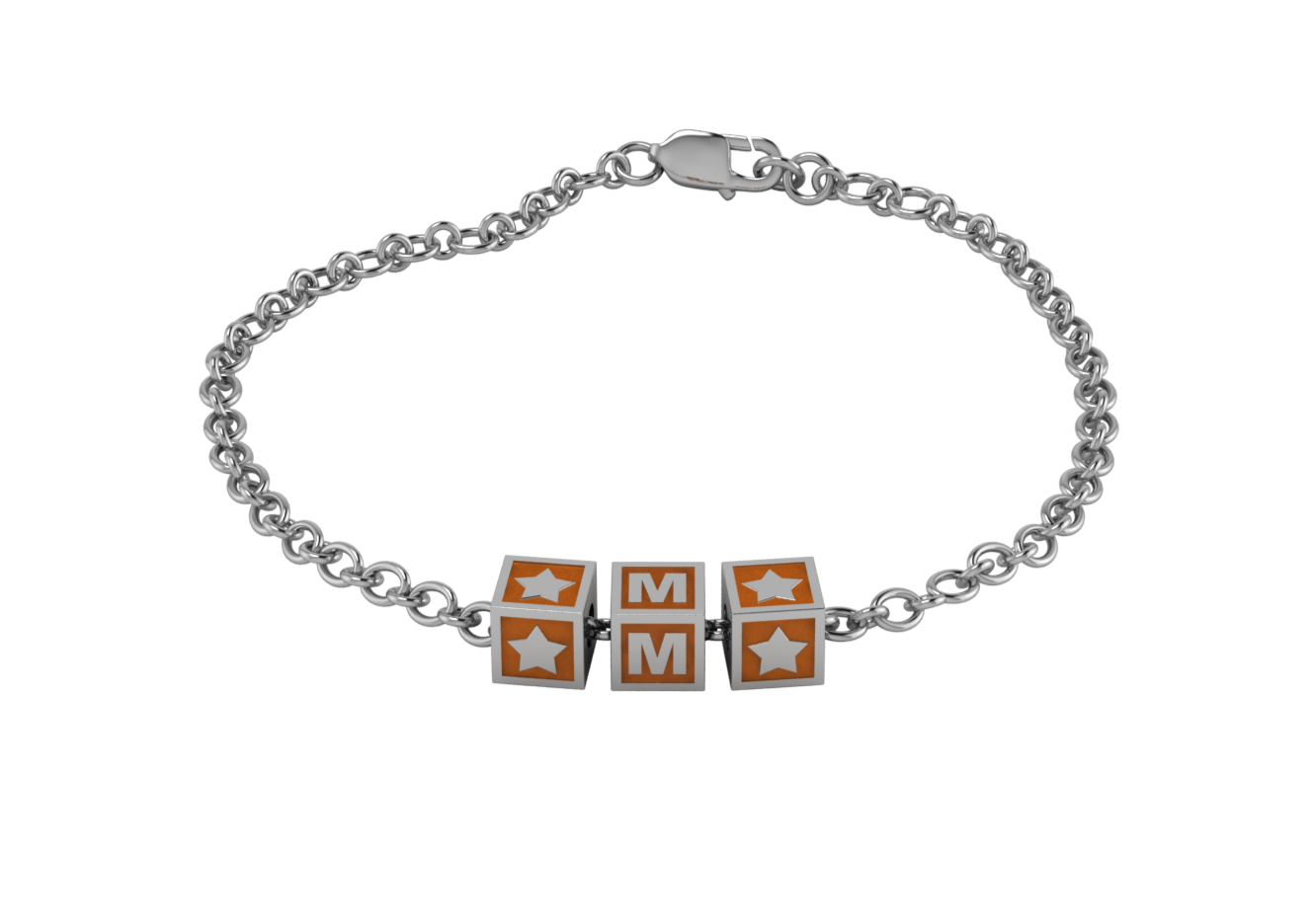 Sterling Silver Rakhi Personalised With Name - Orange Enamel Squares