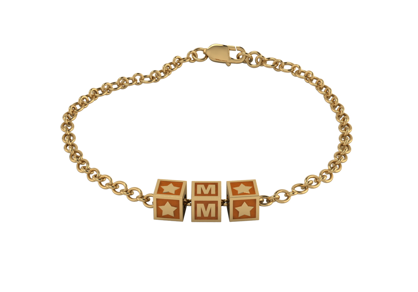 Sterling Silver 18 Kt Gold Plated Rakhi Personalised With Name - Orange Enamel Squares