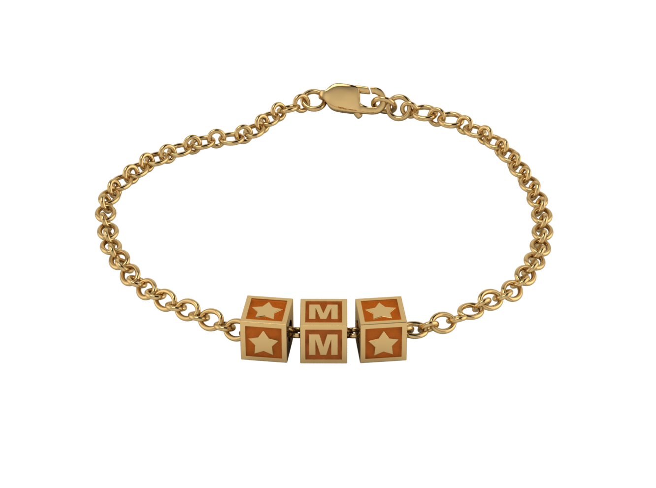 Sterling Silver 18 Kt Gold Plated Rakhi Personalised With Name - Orange Enamel Squares