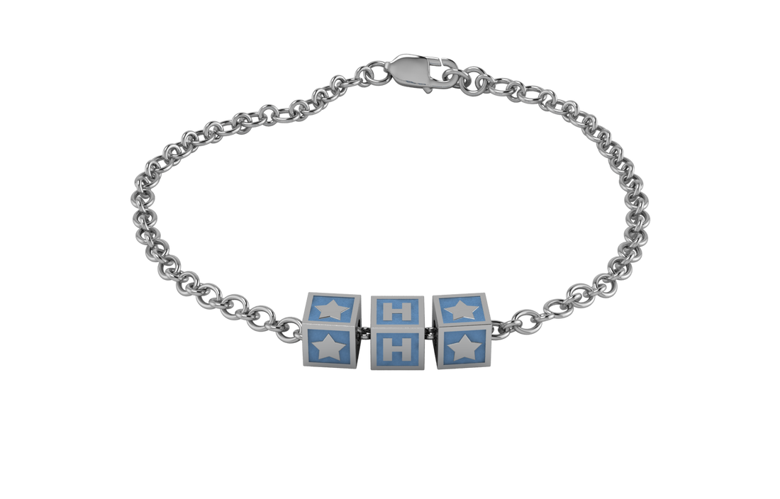 Sterling Silver Rakhi Personalised With Name - Blue Enamel Squares