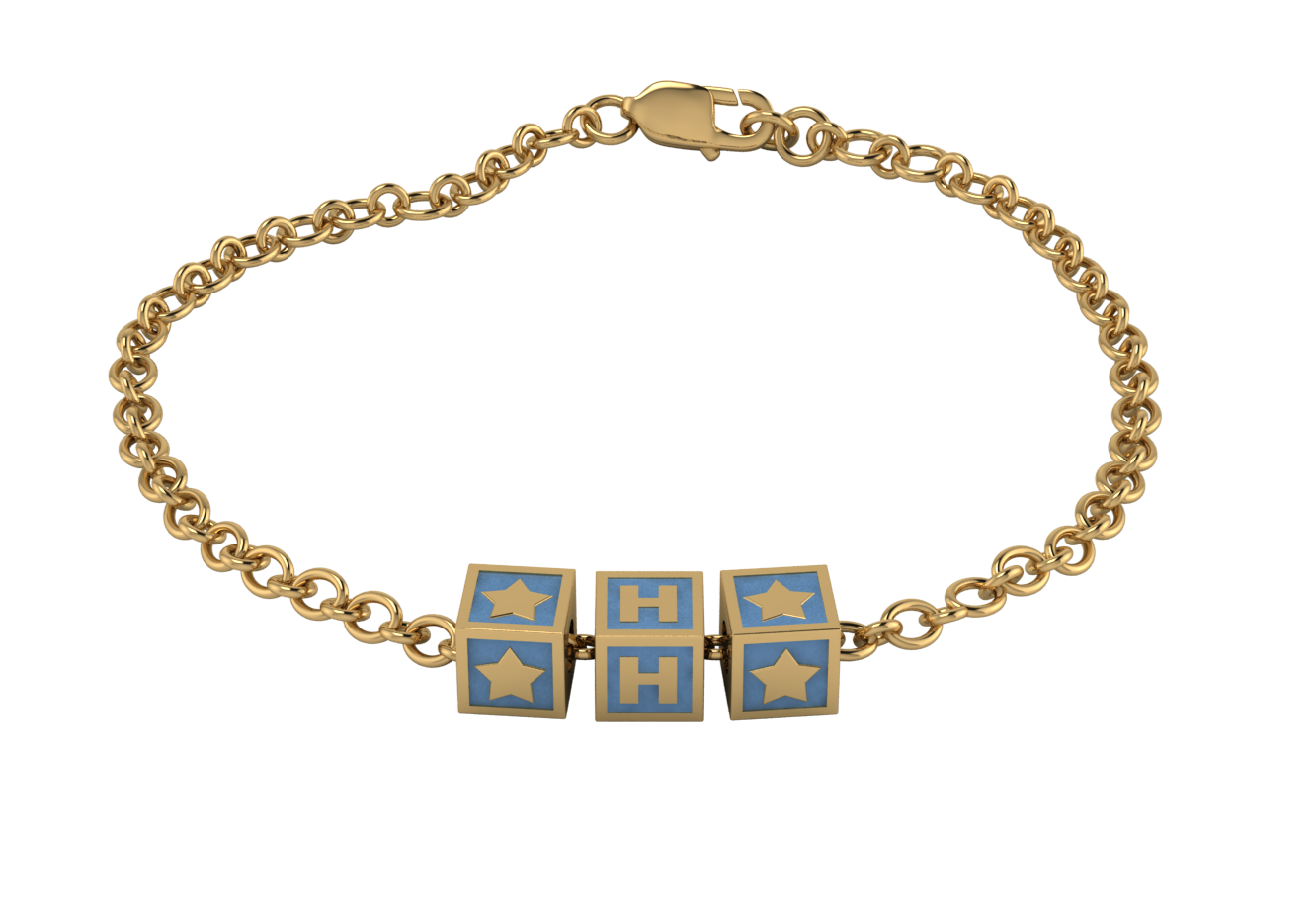 Sterling Silver 18 Kt Gold Plated Rakhi Personalised With Name - Blue Enamel Squares