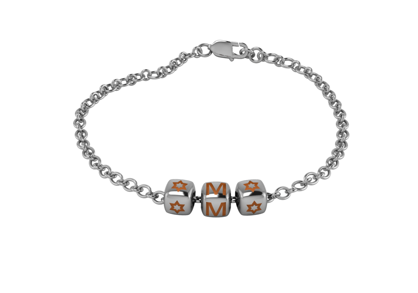 Sterling Silver Rakhi Personalised With Name - Orange Enamel Dice Cubes