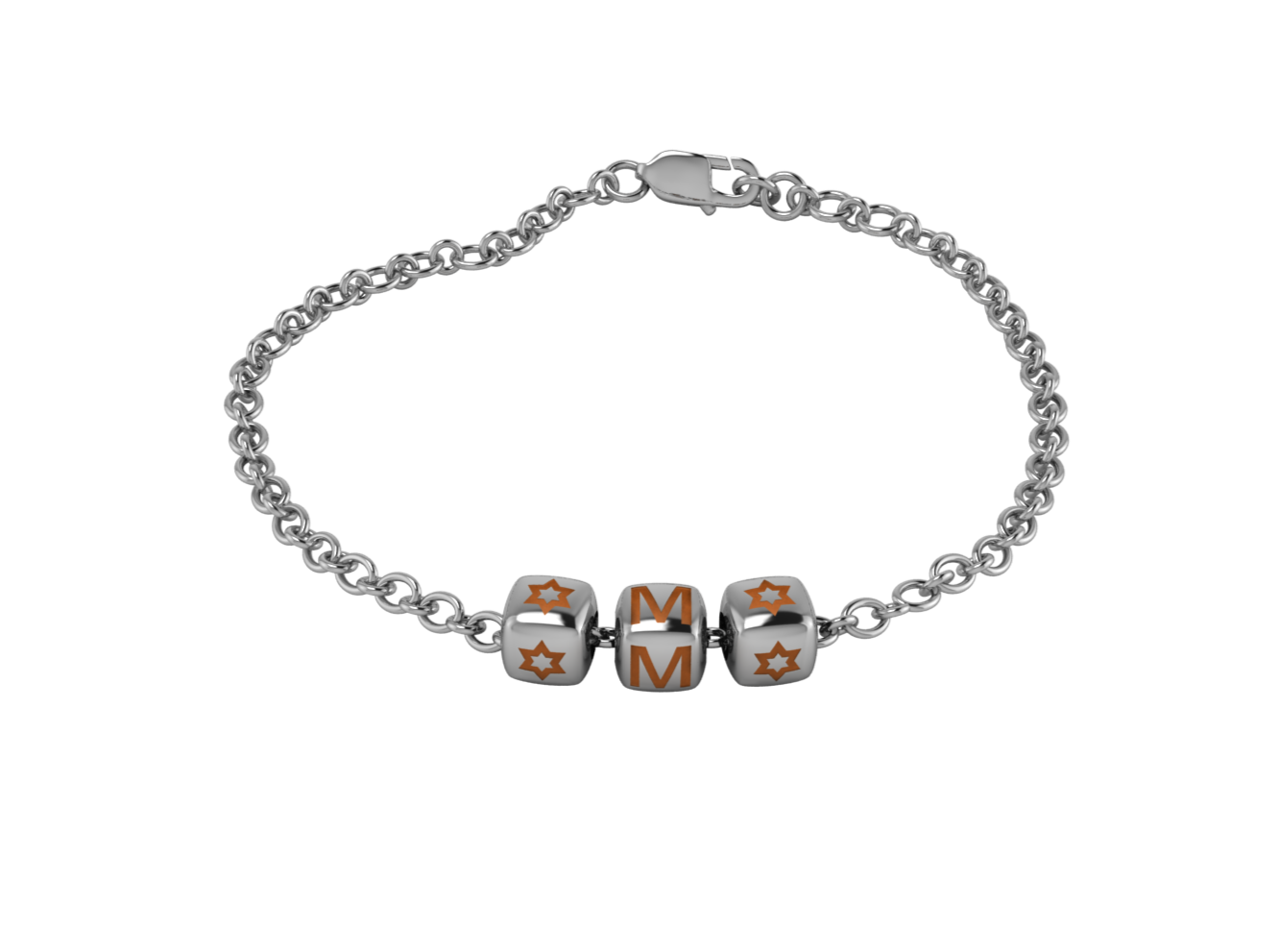 Sterling Silver Rakhi Personalised With Name - Orange Enamel Dice Cubes