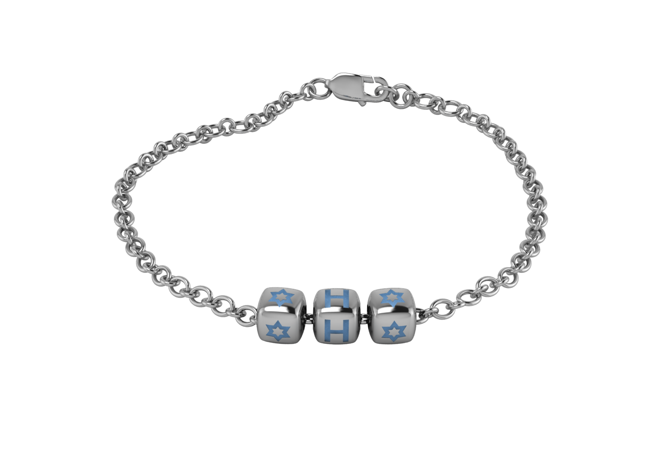 Sterling Silver Rakhi Personalised With Name - Blue Enamel Dice Cubes