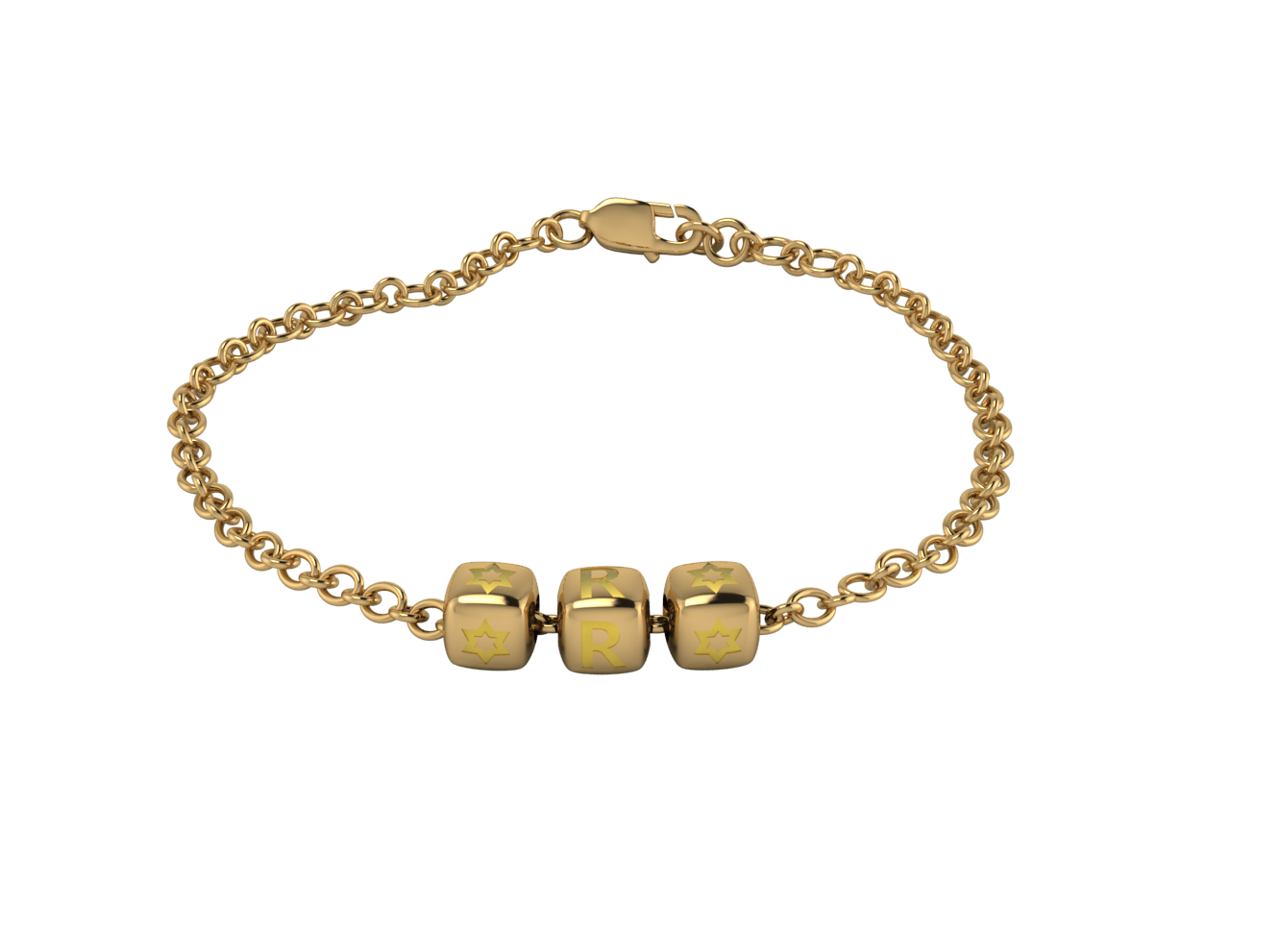 Sterling Silver 18 Kt Gold Plated Rakhi Personalised With Name - Yellow Enamel Dice Cubes