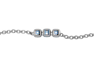 Sterling Silver Rakhi Personalised With Name - Blue Enamel Dice Cubes