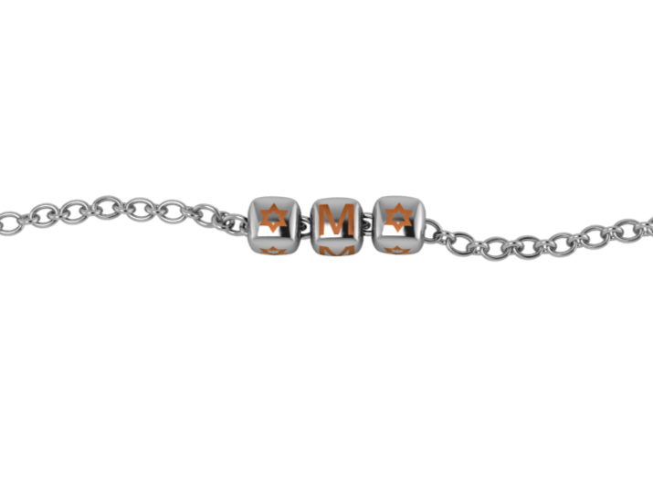 Sterling Silver Rakhi Personalised With Name - Orange Enamel Dice Cubes