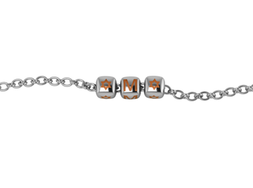 Sterling Silver Rakhi Personalised With Name - Orange Enamel Dice Cubes