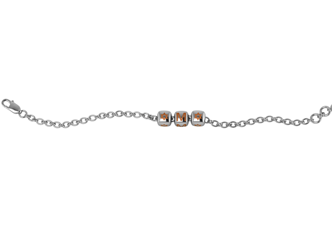 Sterling Silver Rakhi Personalised With Name - Orange Enamel Dice Cubes