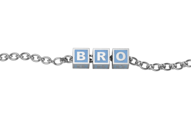 Sterling Silver Rakhi Bracelet Bro With Blue Square Cubes