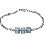 Sterling Silver Rakhi Bracelet Bro With Blue Square Cubes