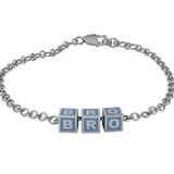 Sterling Silver Rakhi Bracelet Bro With Blue Square Cubes