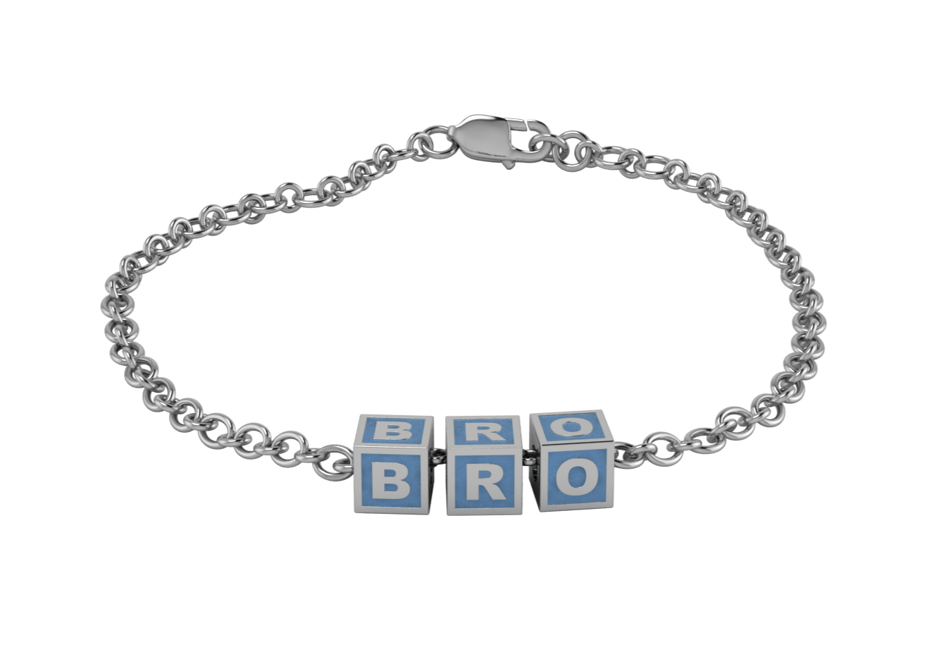 Sterling Silver Rakhi Bracelet Bro With Blue Square Cubes