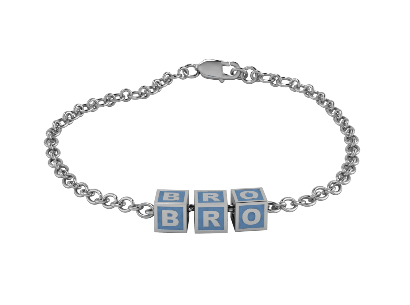 Sterling Silver Rakhi Bracelet Bro With Blue Square Cubes