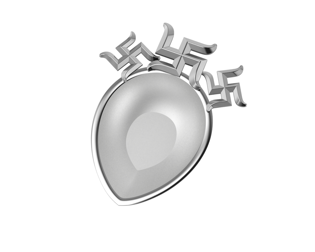 Sterling Silver Diya For Pooja - Triple Swastik Motif Pear By Isvara