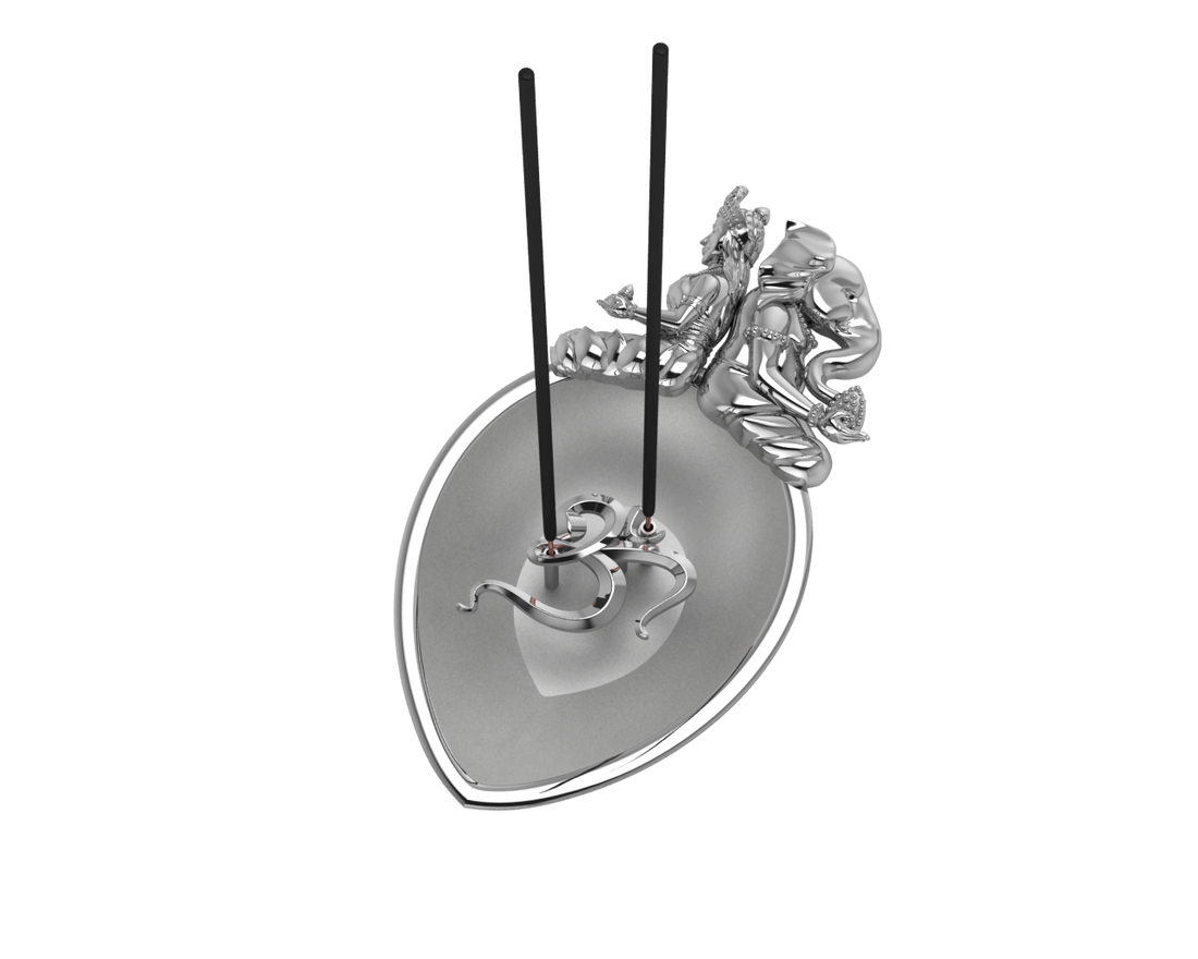 Sterling Silver Ganesh Laxmi Pear Shaped Om Agarbatti Holder By Isvara Holders