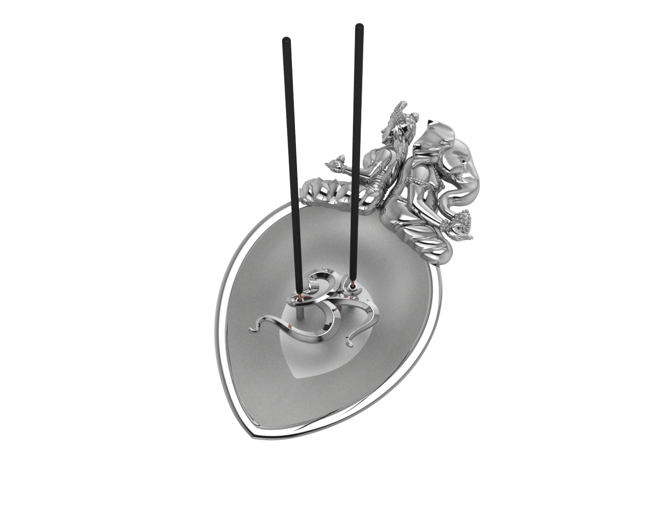 Sterling Silver Om Pear Diya & Agarbatti Holder Set By Isvara