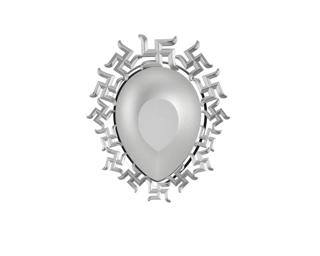 Sterling Silver Diya For Pooja - Multi Swastik Motif Pear By Isvara