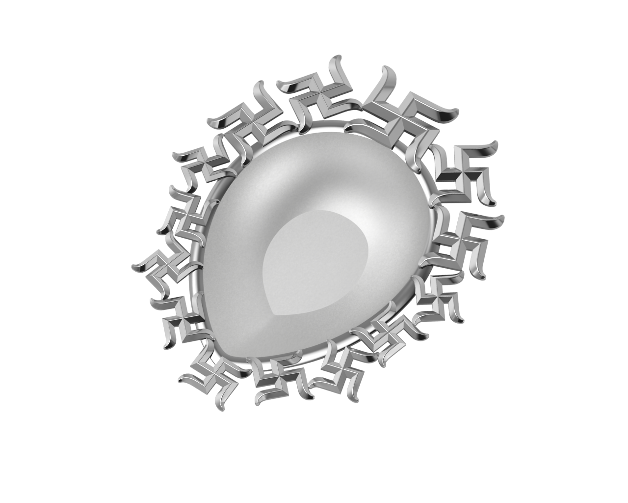 Sterling Silver Diya For Pooja - Multi Swastik Motif Pear By Isvara