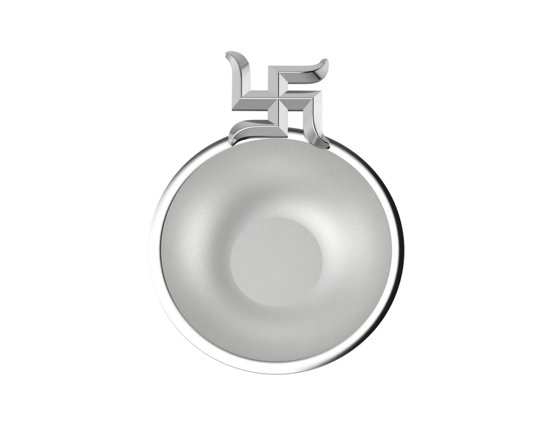 Sterling Silver Diya For Pooja - Swastik Motif Round By Isvara