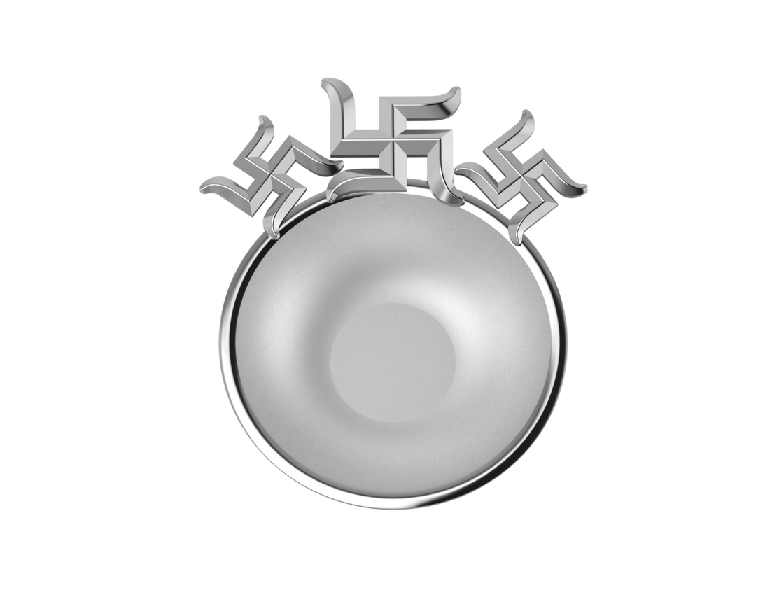 Sterling Silver Diya For Pooja - Triple Swastik Motif Round By Isvara