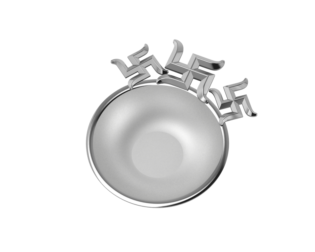 Sterling Silver Diya For Pooja - Triple Swastik Motif Round By Isvara