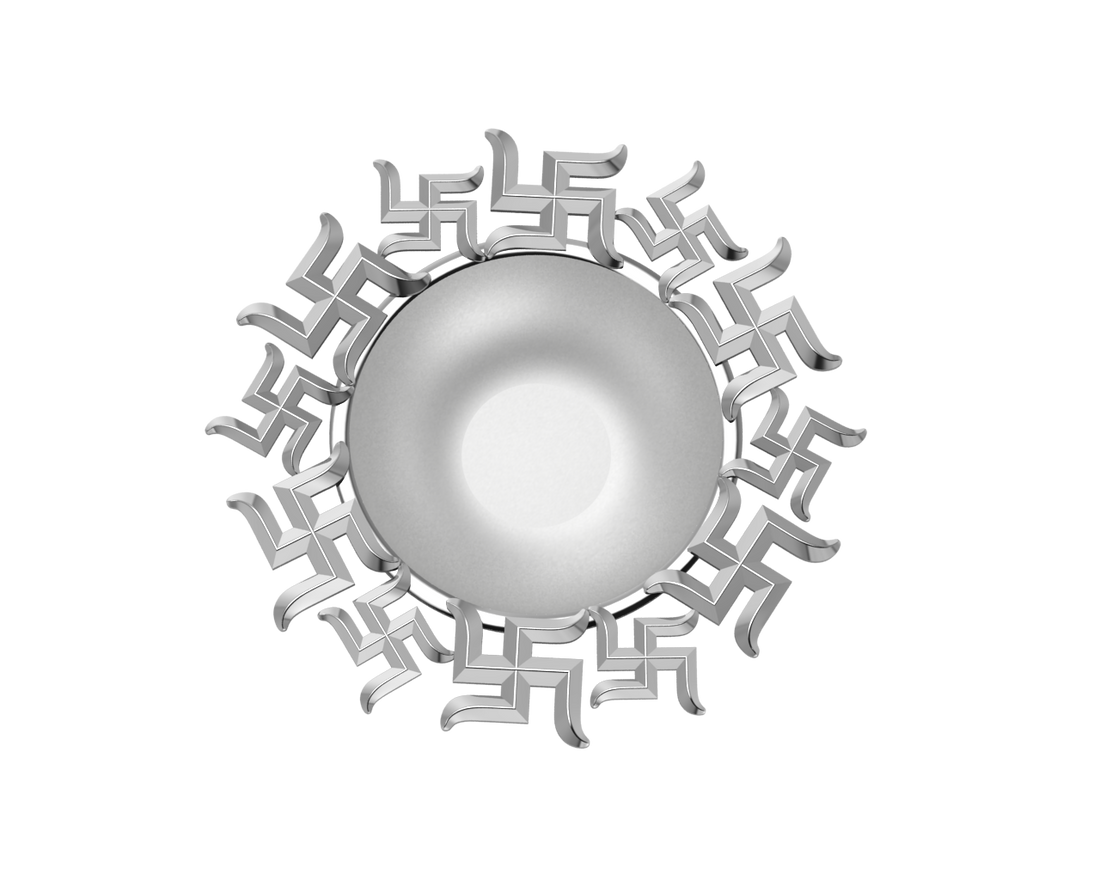Sterling Silver Diya For Pooja - Multi Swastik Motif Round By Isvara