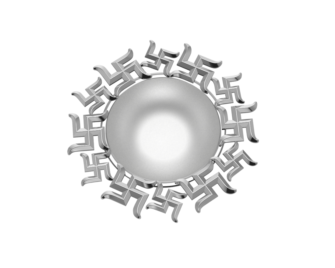 Sterling Silver Diya For Pooja - Multi Swastik Motif Round By Isvara