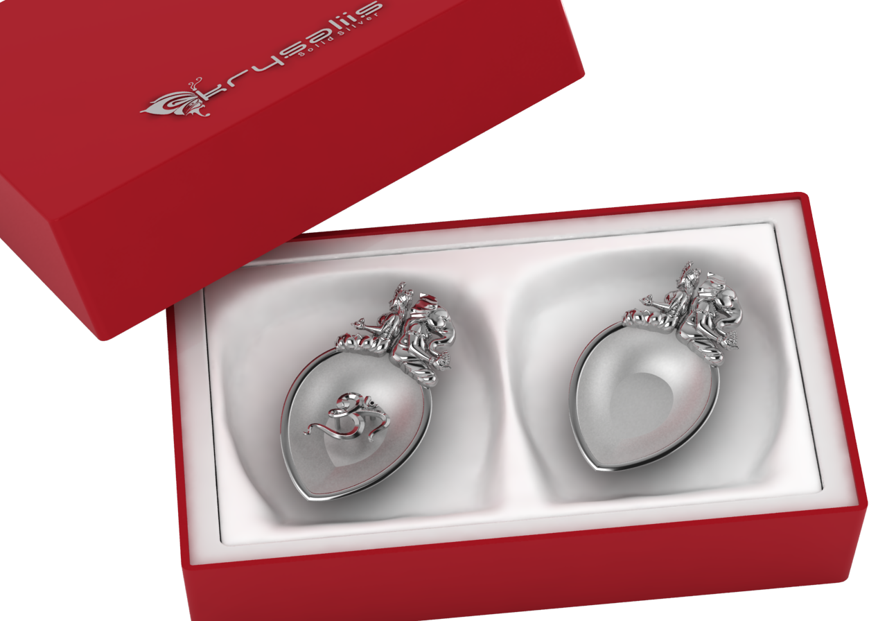 Sterling Silver Om Pear Diya & Agarbatti Holder Set By Isvara