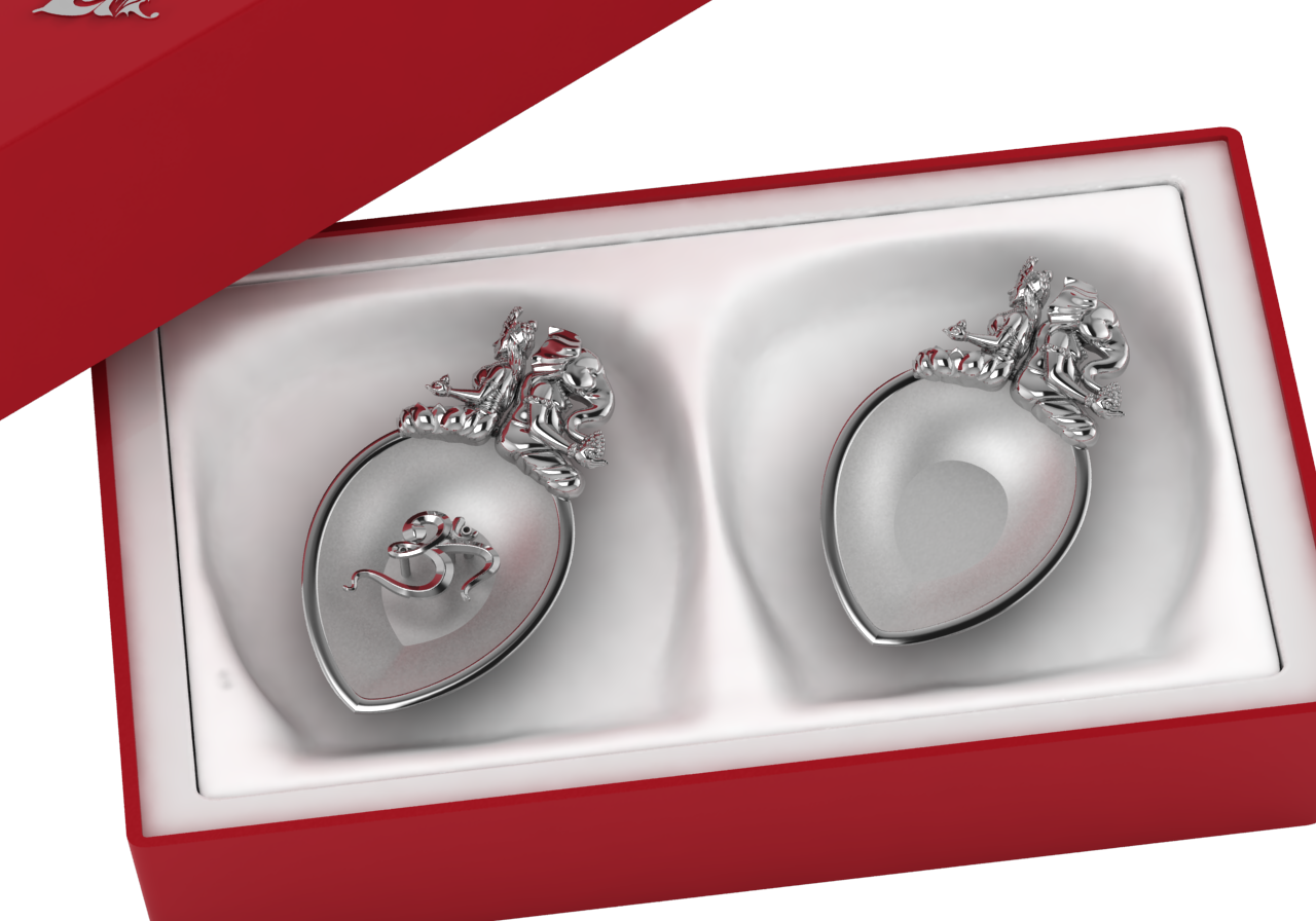 Sterling Silver Om Pear Diya & Agarbatti Holder Set By Isvara