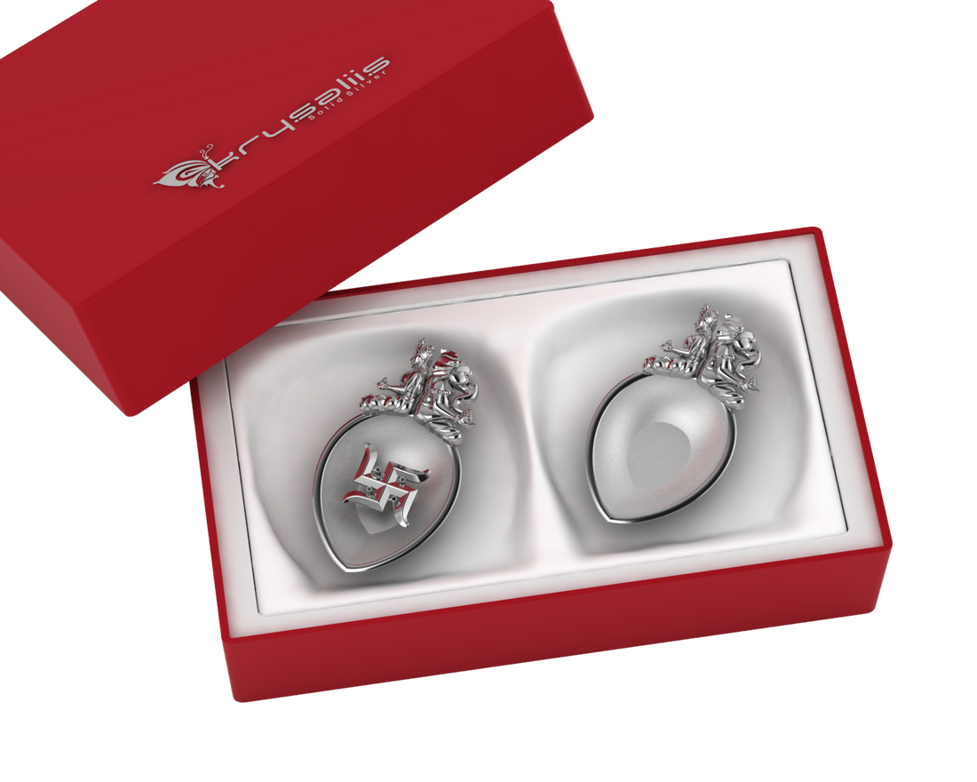 Sterling Silver Ganesh Laxmi Swastik Pear Diya & Agarbatti Holder Set By Isvara