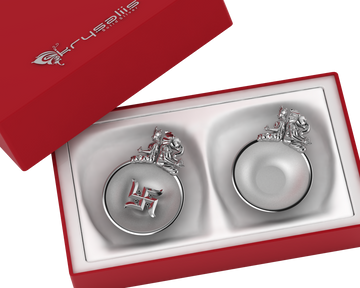 Sterling Silver Ganesh Laxmi Swastik Round Diya & Agarbatti Holder Set By Isvara