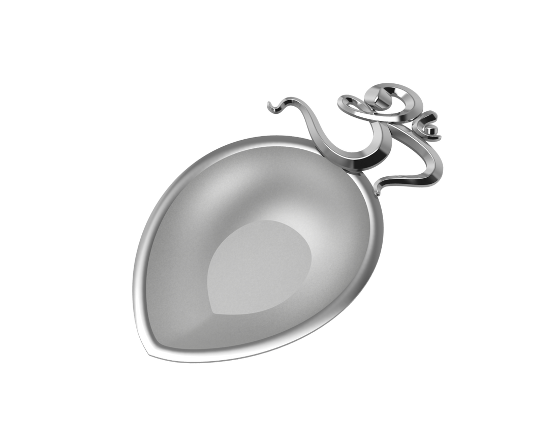 Sterling Silver Diya For Pooja - Single Motif Om Pear Diya By Isvara Diyas