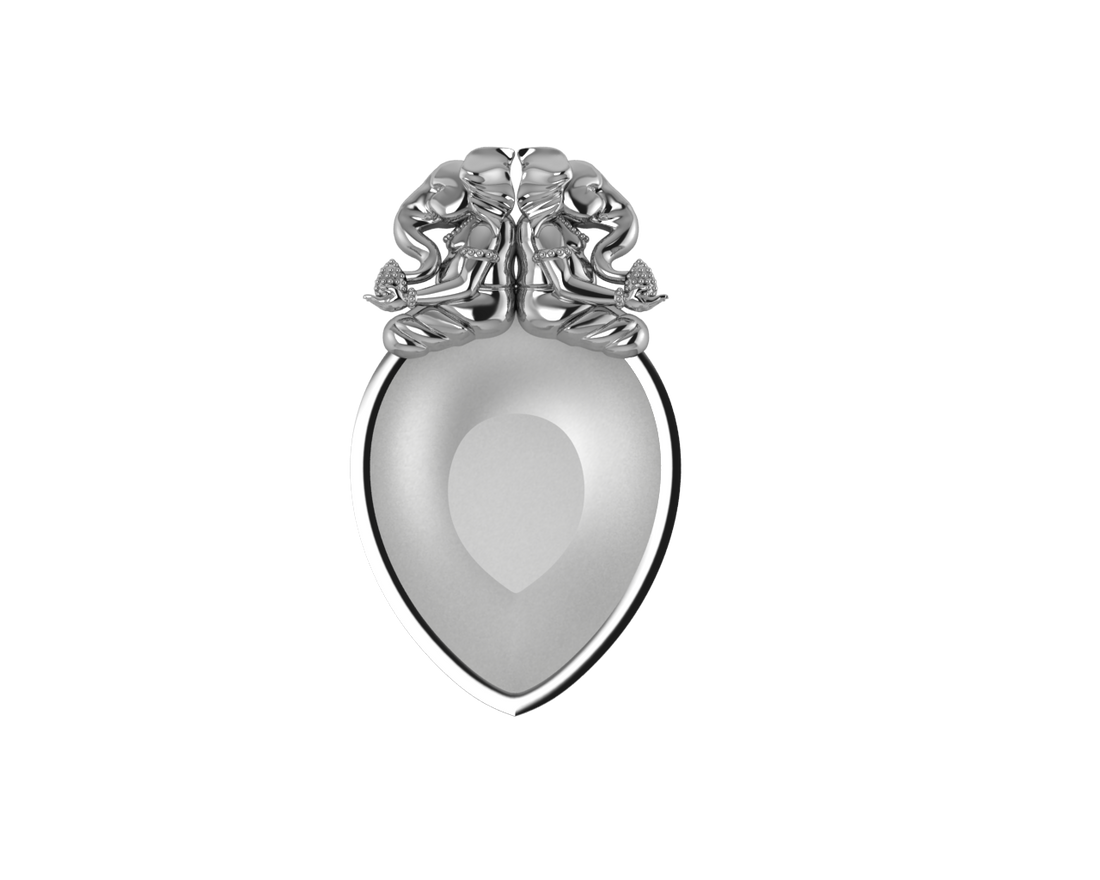 Sterling Silver Diya For Pooja - Ganesh Laxmi Pear Shaped Diya By Isvara Diyas