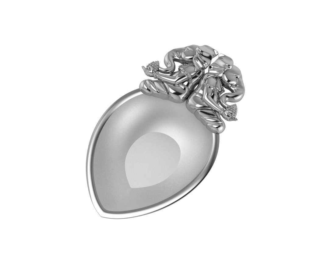 Sterling Silver Diya For Pooja - Ganesh Laxmi Pear Shaped Diya By Isvara Diyas