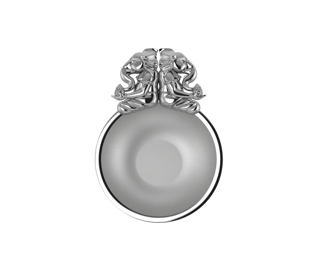 Sterling Silver Diya For Pooja - Ganesh Laxmi Round Diya By Isvara Diyas