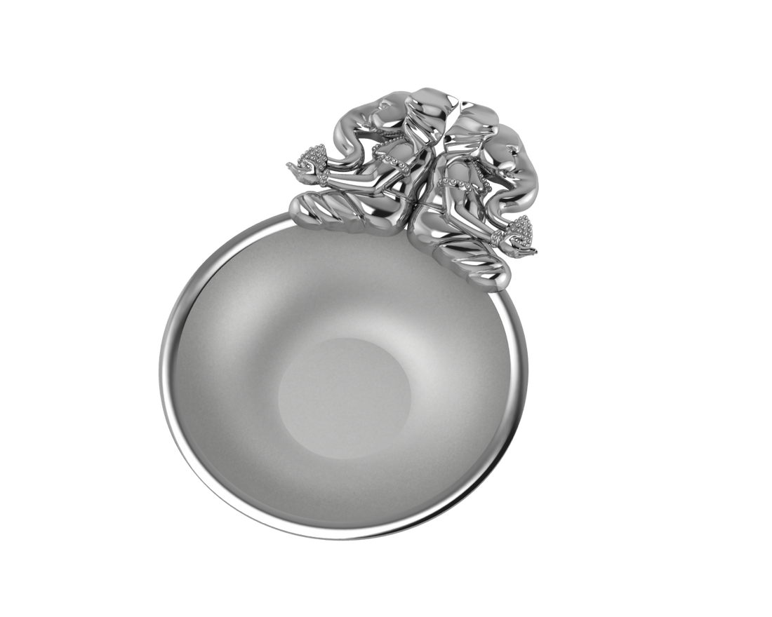 Sterling Silver Diya For Pooja - Ganesh Laxmi Round Diya By Isvara Diyas
