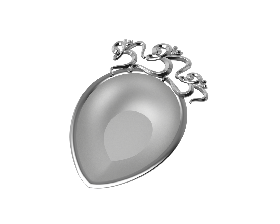 Sterling Silver Diya For Pooja - Triple Om Motif Pear Diya By Isvara Diyas