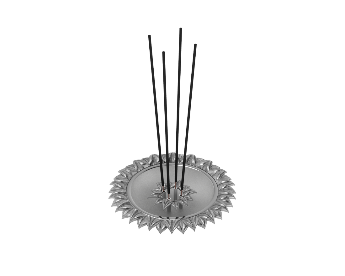 Silver Plated Lotus Round Agarbatti Holder For Pooja By Isvara Agarbatti Holder