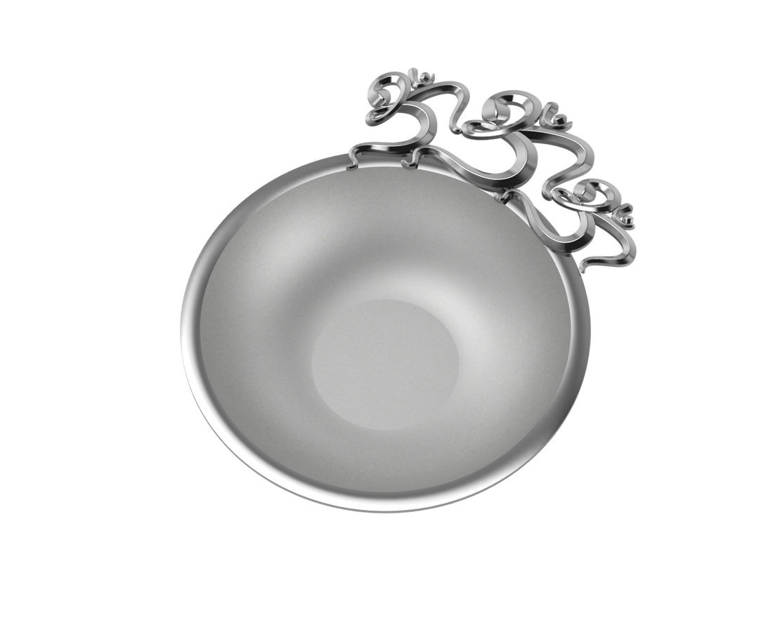 Sterling Silver Diya For Pooja - Triple Om Motif Round Diya By Isvara Diyas