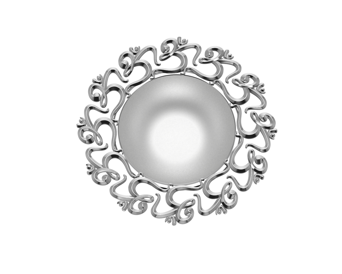 Sterling Silver Diya For Pooja - Multi Om Motif Round Diya By Isvara Diyas