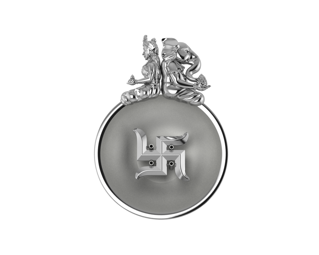 Sterling Silver Ganesh Laxmi Round Swastik Agarbatti Holder By Isvara Holders
